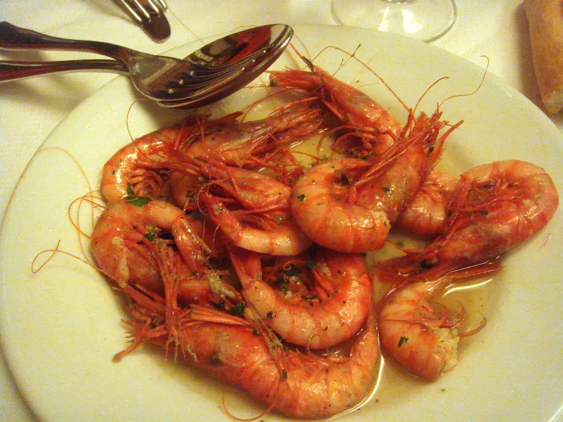 Cooked cold-water shrimp on a plate
